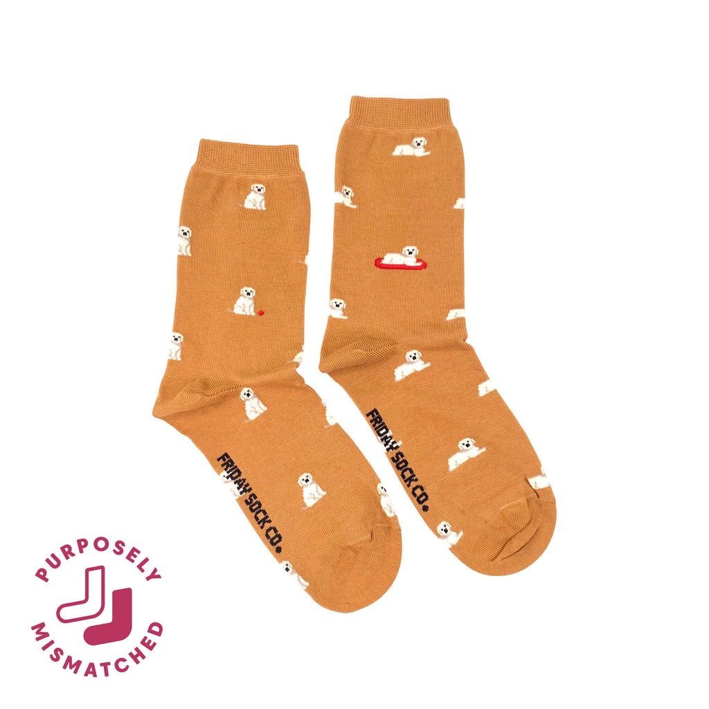 Friday Sock Co. - Women's  Tiny Golden Dog Crew Socks - Fun Gift for Dog Lover