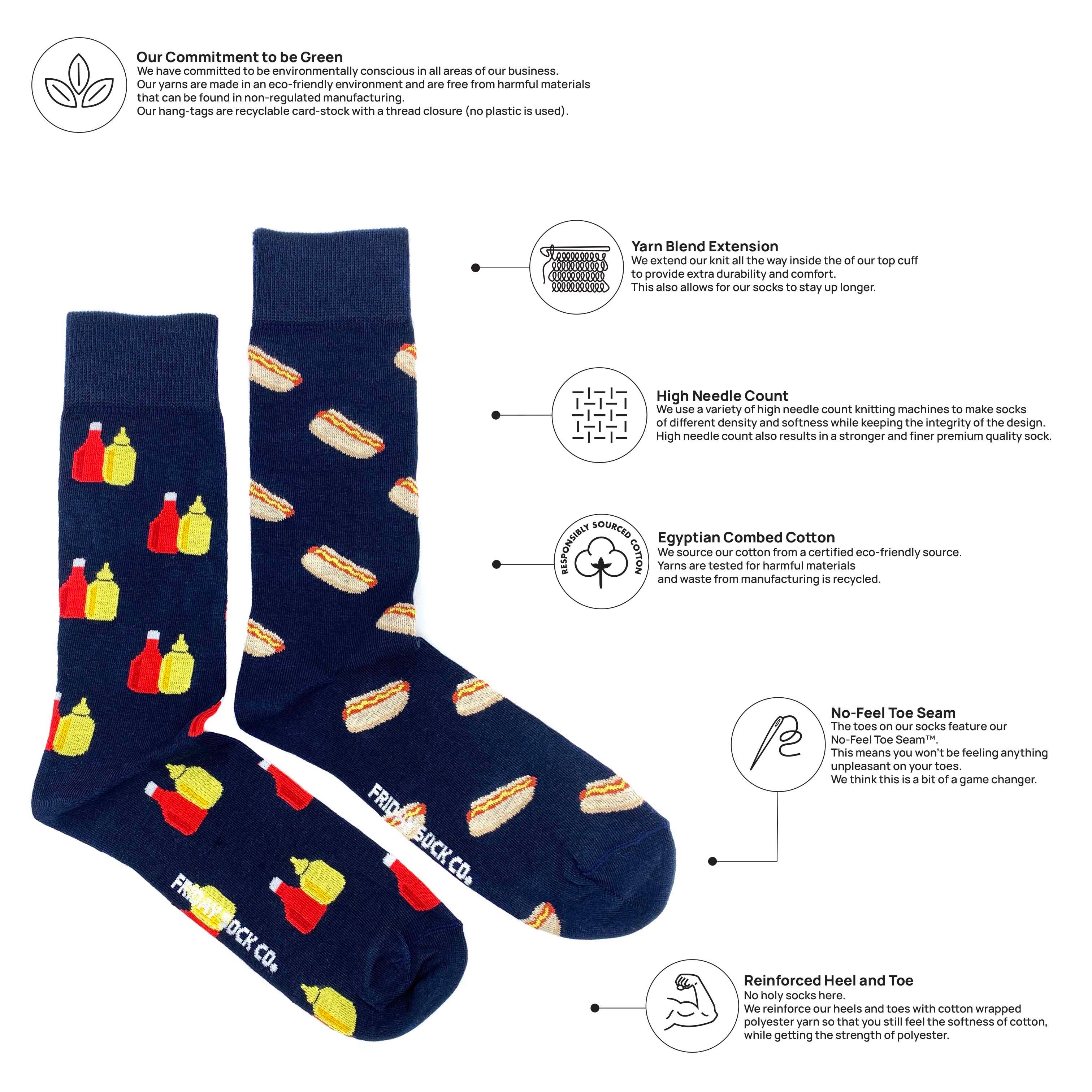 Friday Sock Co. - Men’s Mustard, Ketchup & Hot Dog Mid-Calf Socks