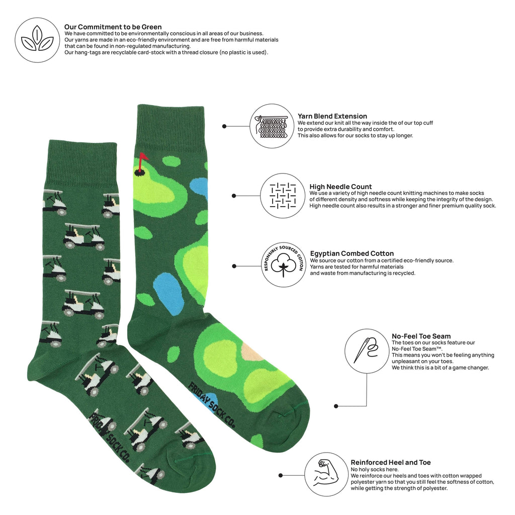 Friday Sock Co. - Men's Golf & Golf Cart Mid-Calf Socks - Unique Sports Design