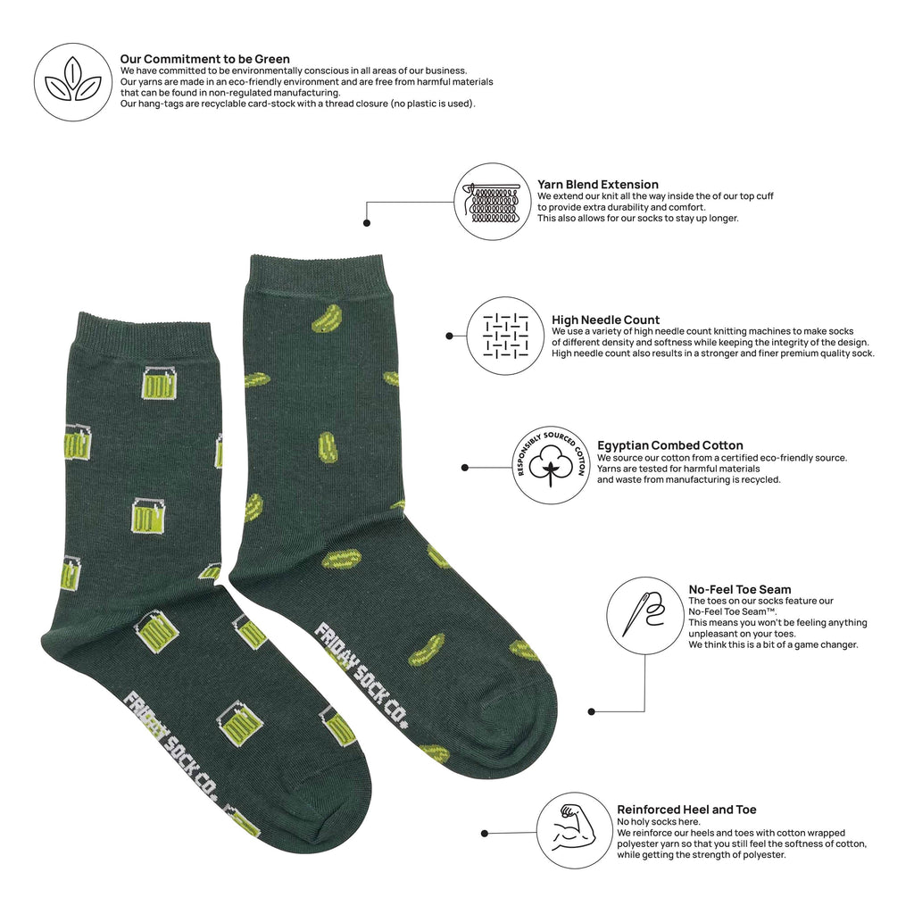 Friday Sock Co. - Women's Pickle Crew Socks - Comfy & Colorful