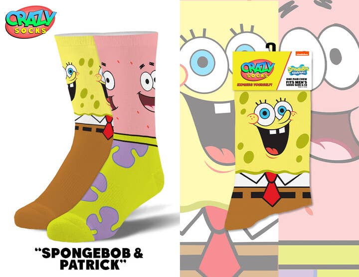 Crazy Socks - Spongebob & Patrick - Mens Crew Folded