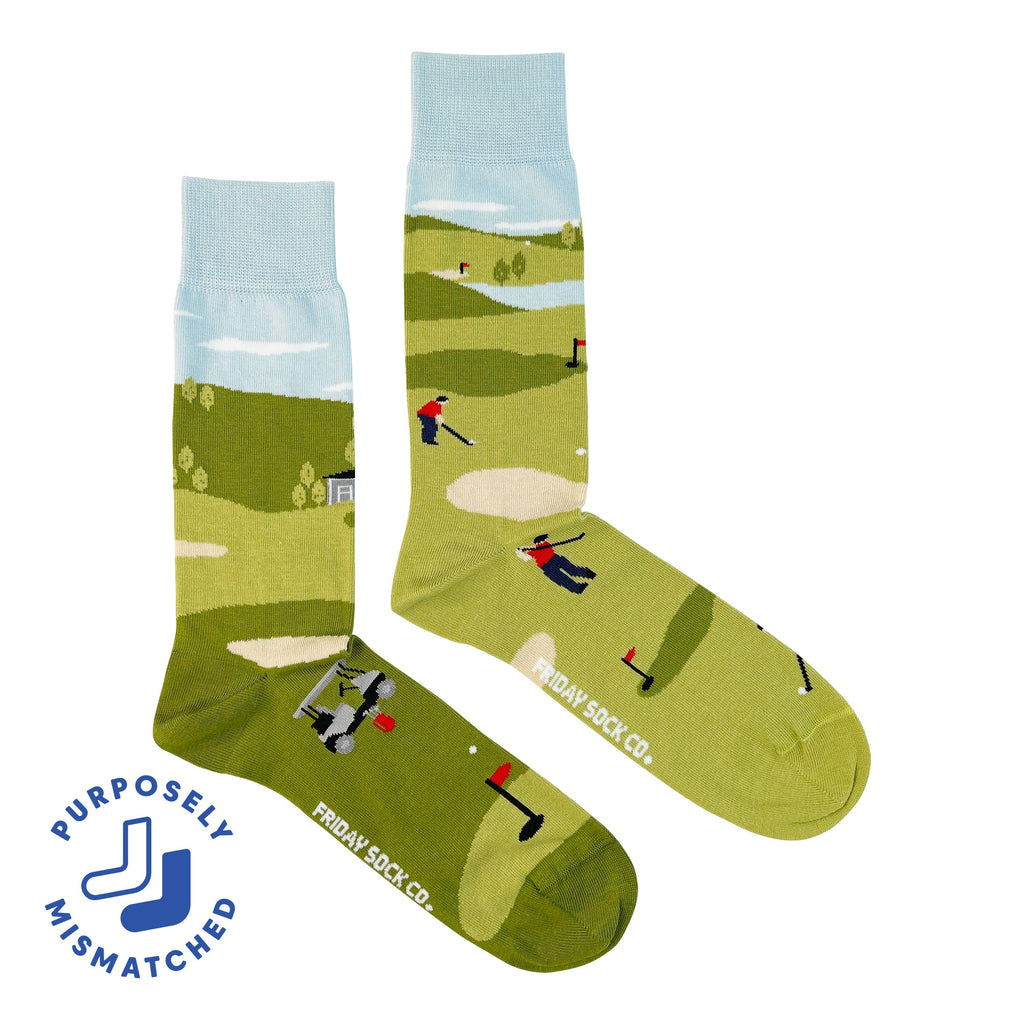 Friday Sock Co. - Men's Golf Scene Mid-Calf Socks - Country Club Gift for Dad