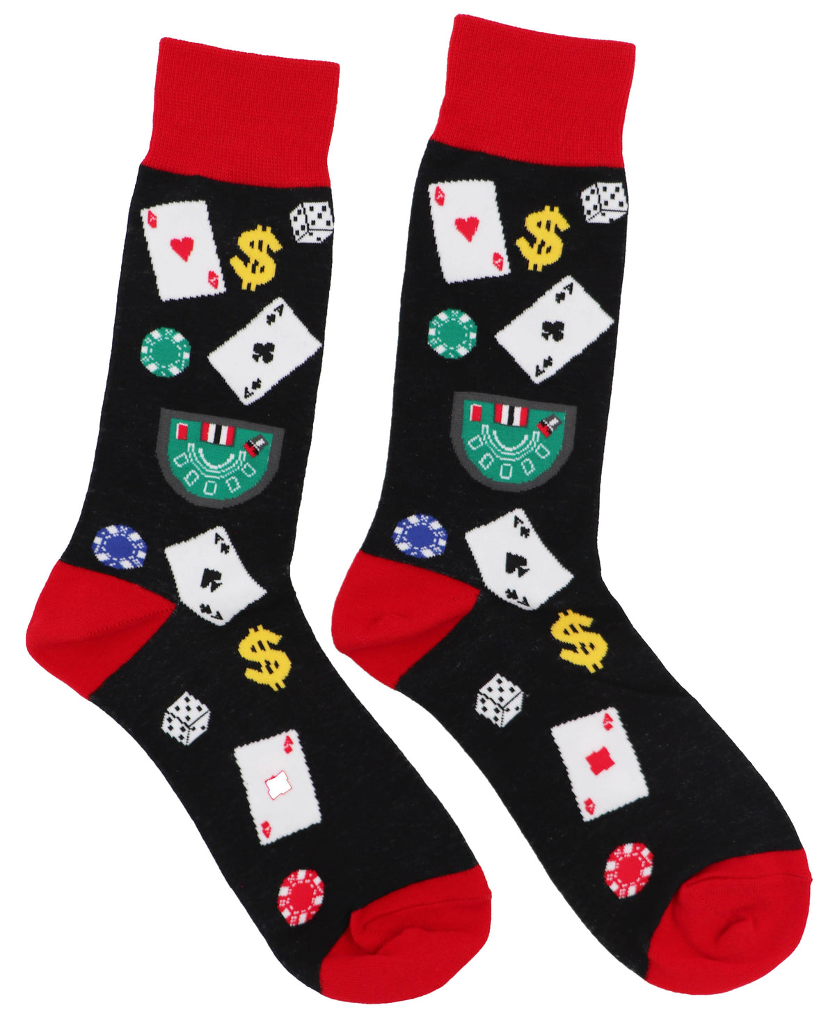 SoXcellent - Casino Play Card Dollar Dice Unisex Novelty Socks - M