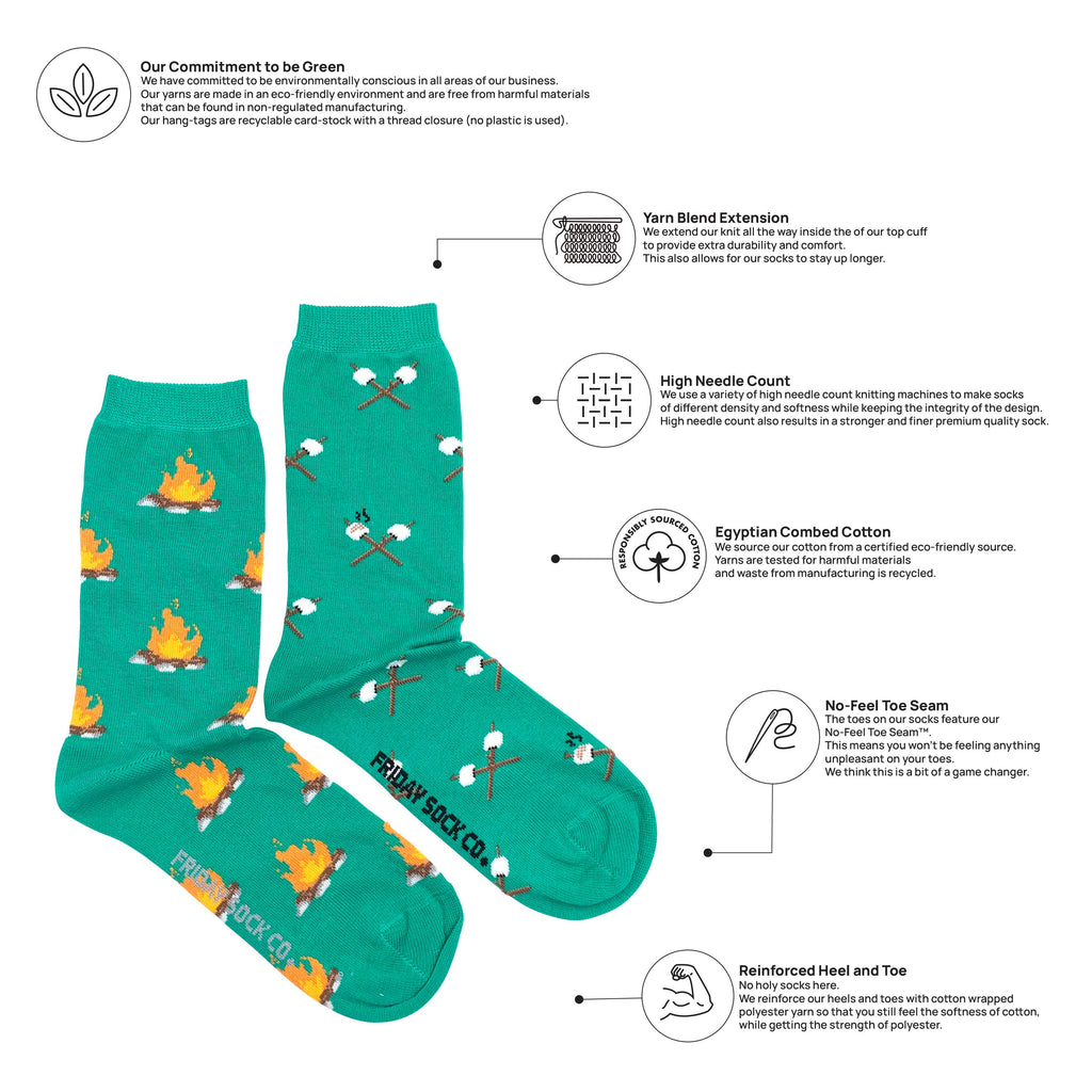 Friday Sock Co. - Women’s Campfire & Marshmallow Crew Socks - Unique Pair