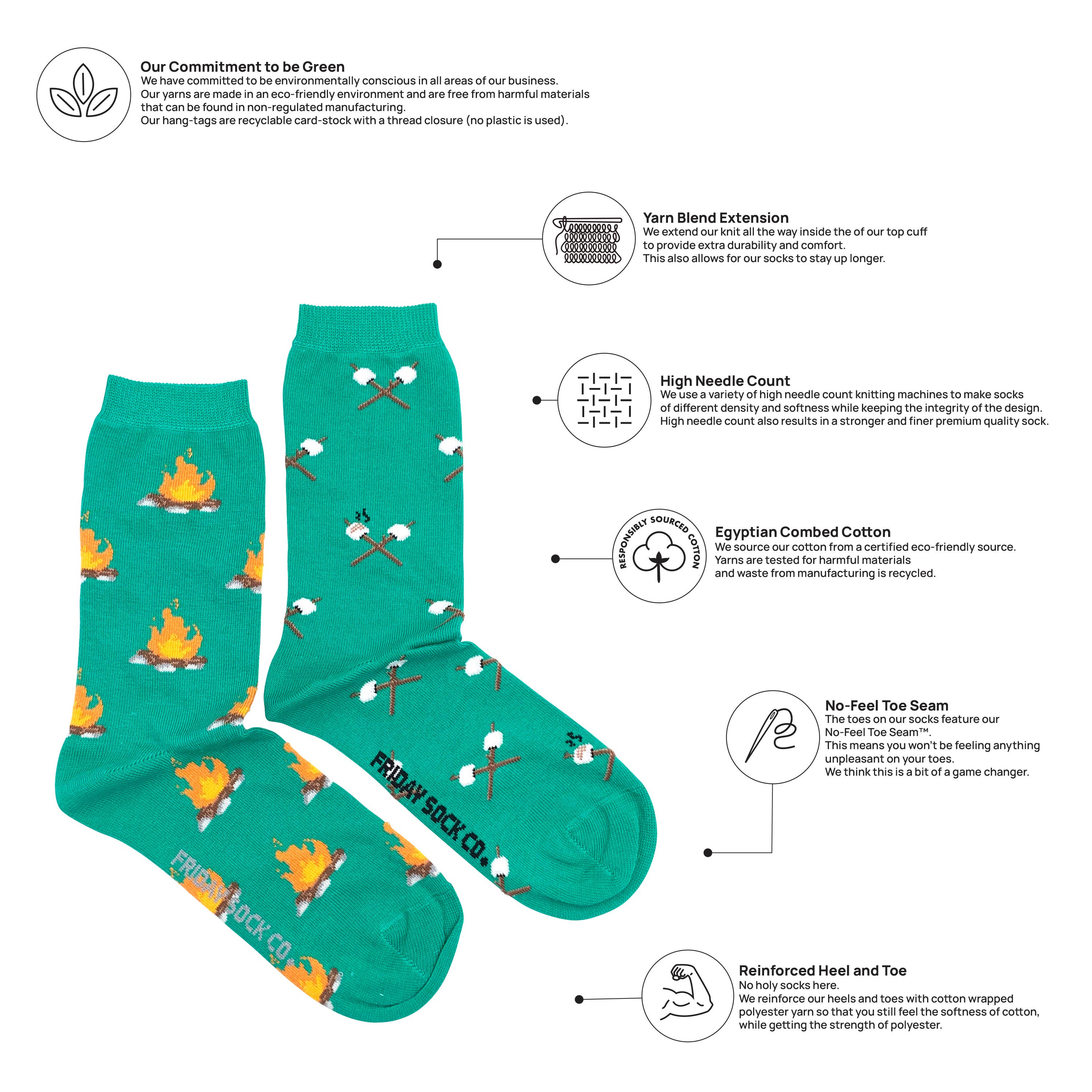 Friday Sock Co. - Women’s Campfire & Marshmallow Crew Socks - Unique Pair