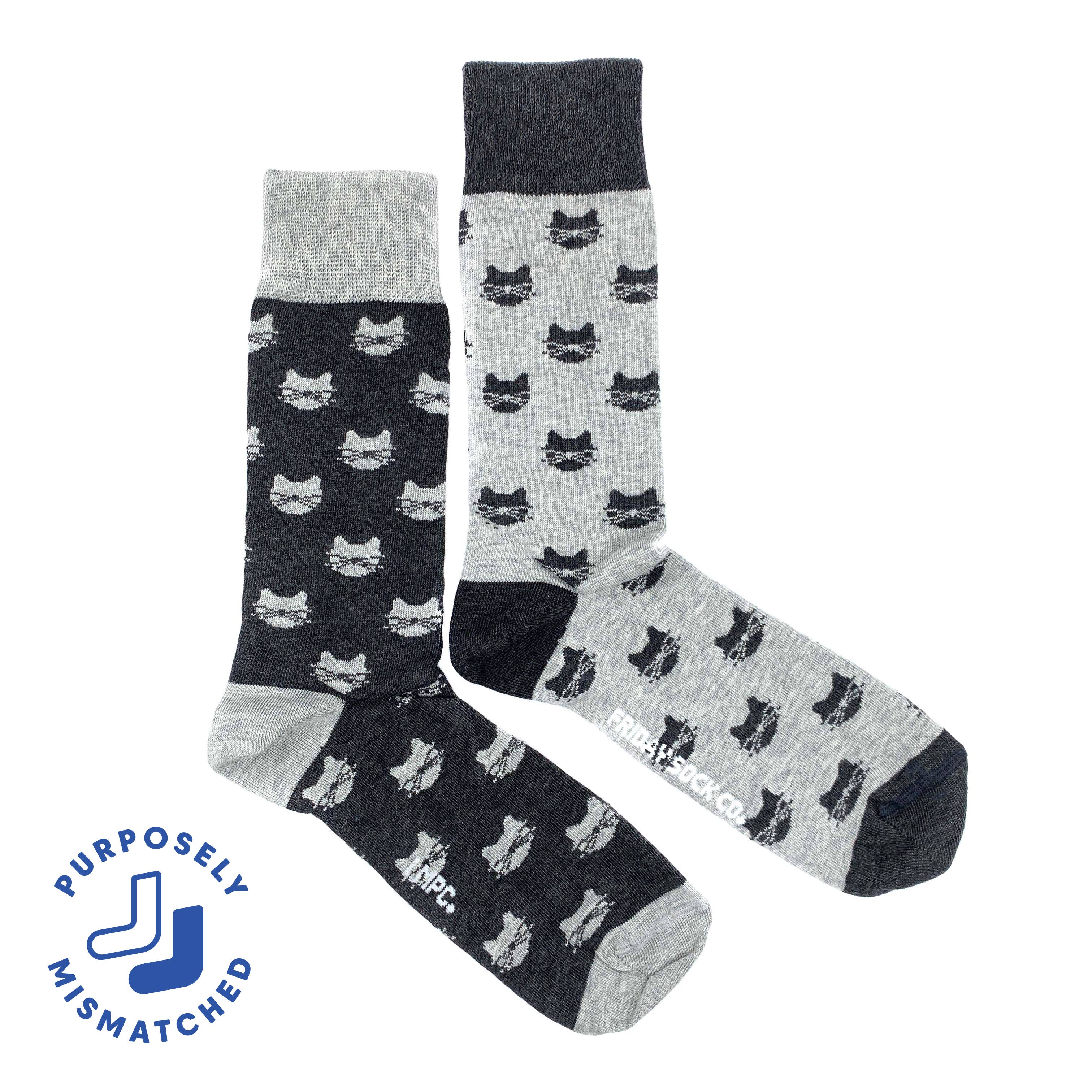 Friday Sock Co. - Men’s Inverted Grey Cat Mid-Calf Socks - Unique for Him