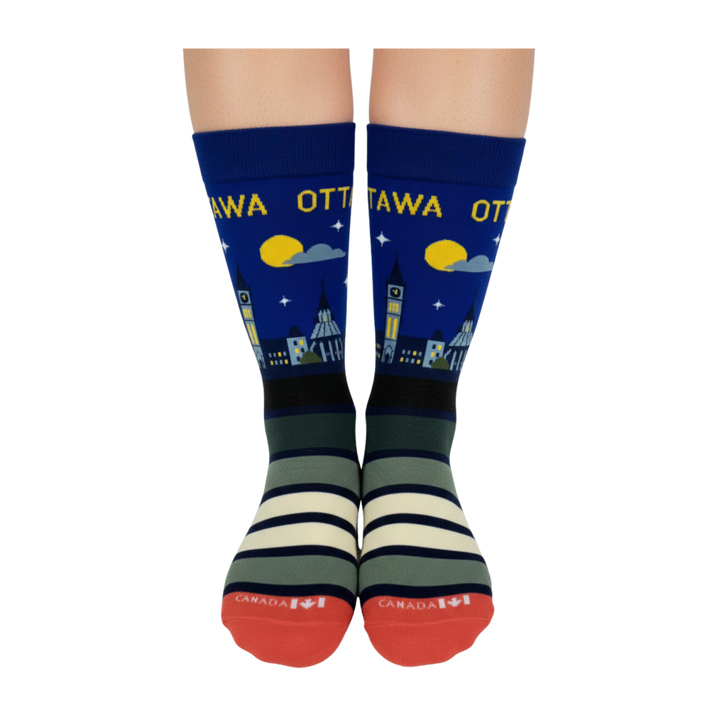 Northern Icons Canada - Ottawa Skyline Crew Socks, Canada City Night Graphic Travel Souvenir Gift