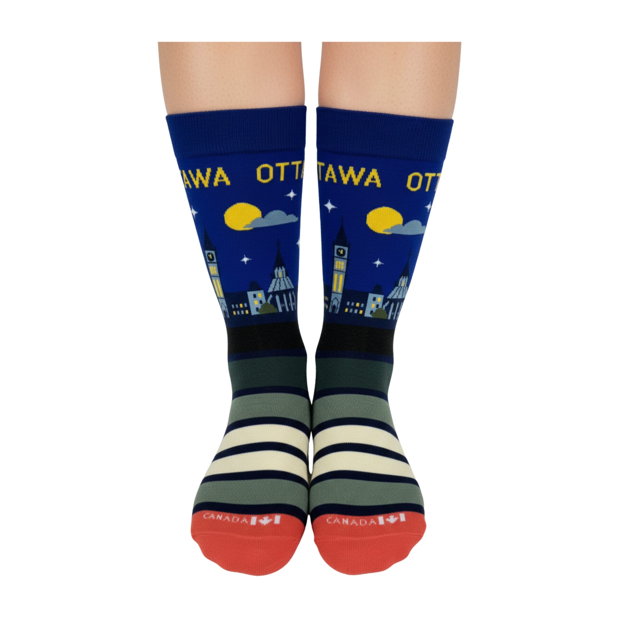 Northern Icons Canada - Ottawa Skyline Crew Socks, Canada City Night Graphic Travel Souvenir Gift