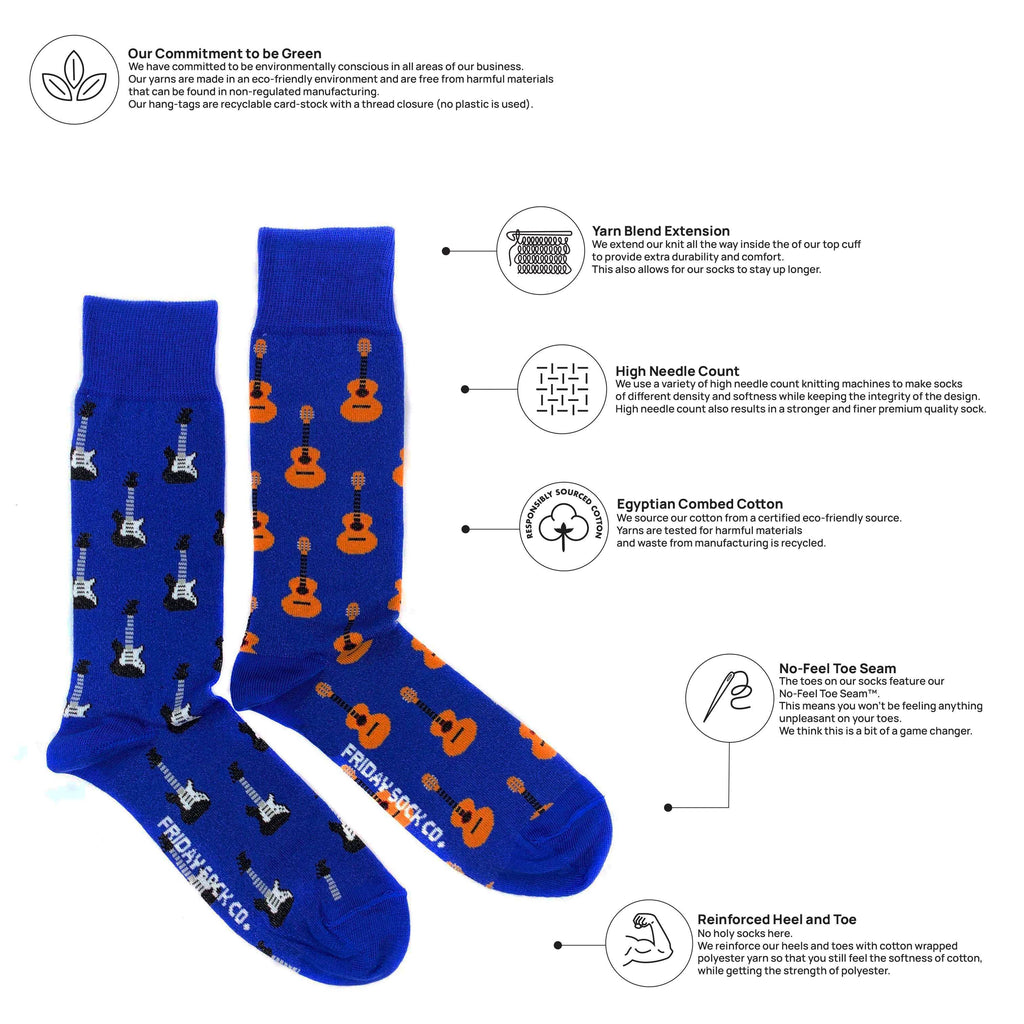 Friday Sock Co. - Men's Acoustic Guitar & Electric Guitar Mid-Calf Socks