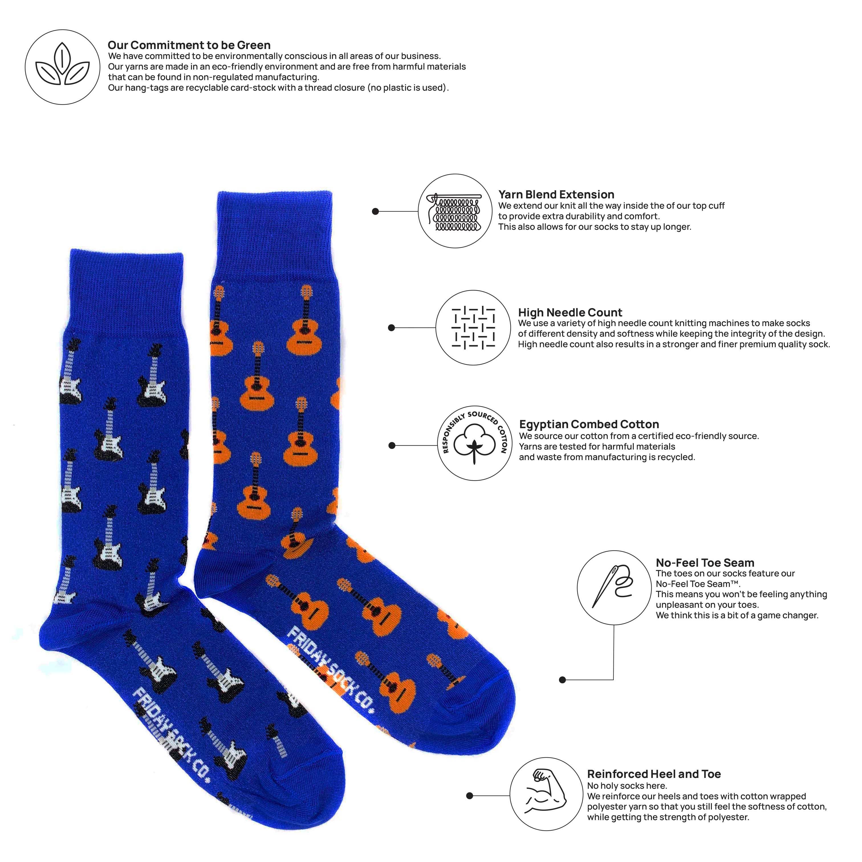 Friday Sock Co. - Men's Acoustic Guitar & Electric Guitar Mid-Calf Socks
