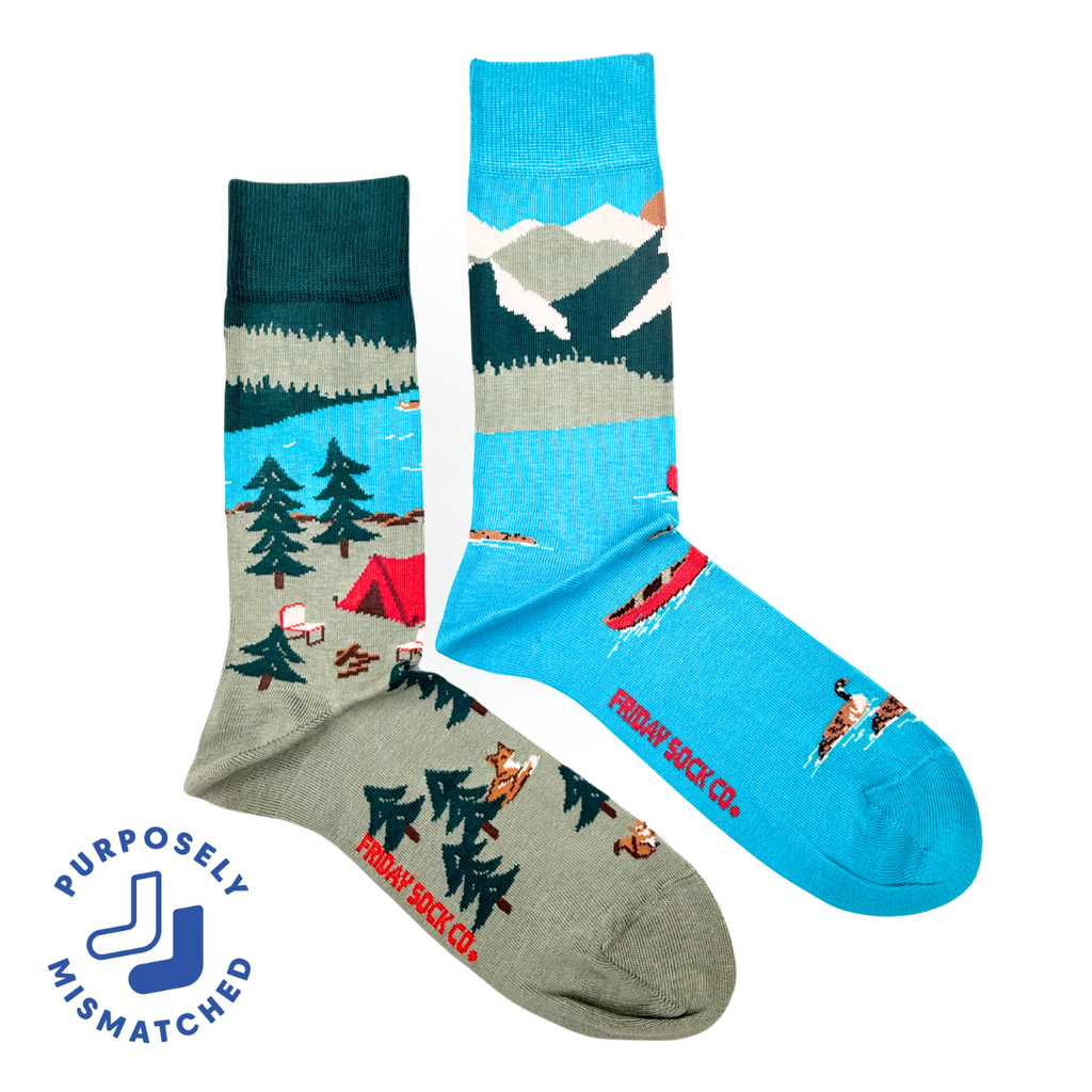 Friday Sock Co. - Men's Canada Mountain Scene Mid-Calf Socks - Soft & Fun