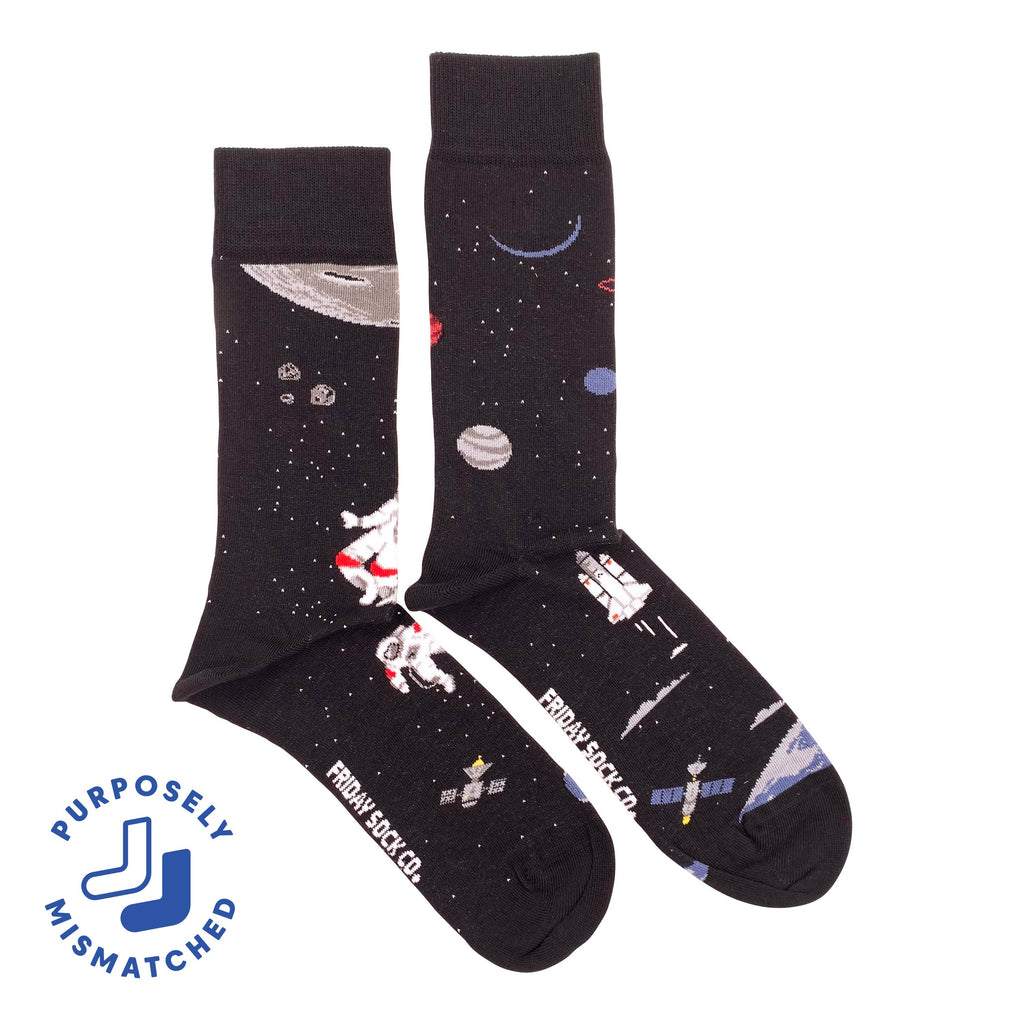 Friday Sock Co. - Men's Space Scene Mid-Calf Socks - Out of this World Gift