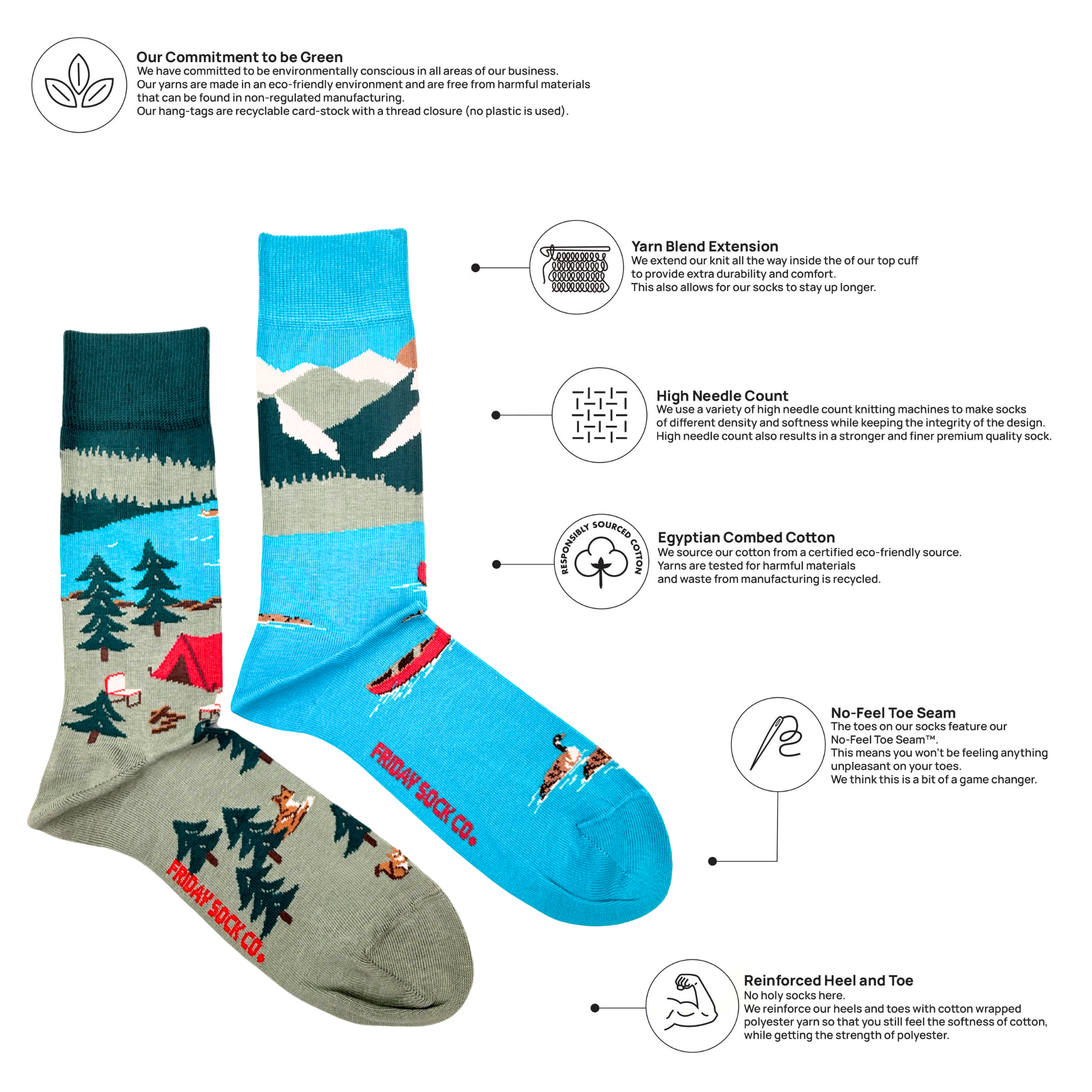Friday Sock Co. - Men's Canada Mountain Scene Mid-Calf Socks - Soft & Fun