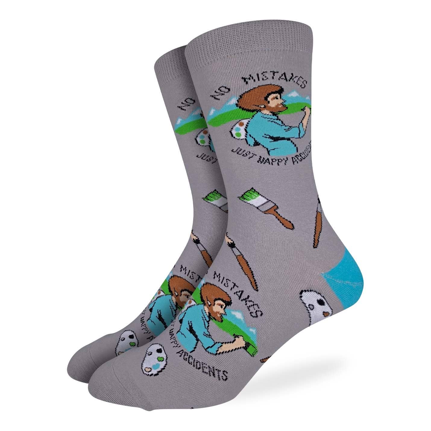 Good Luck Sock - Men's Big & Tall Bob Ross Happy Accident Socks