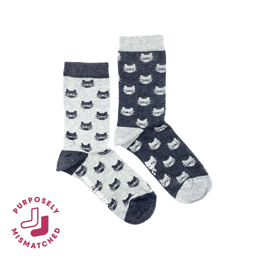 Friday Sock Co. - Women’s Inverted Grey Cat Crew Socks - Soft Combed Cotton