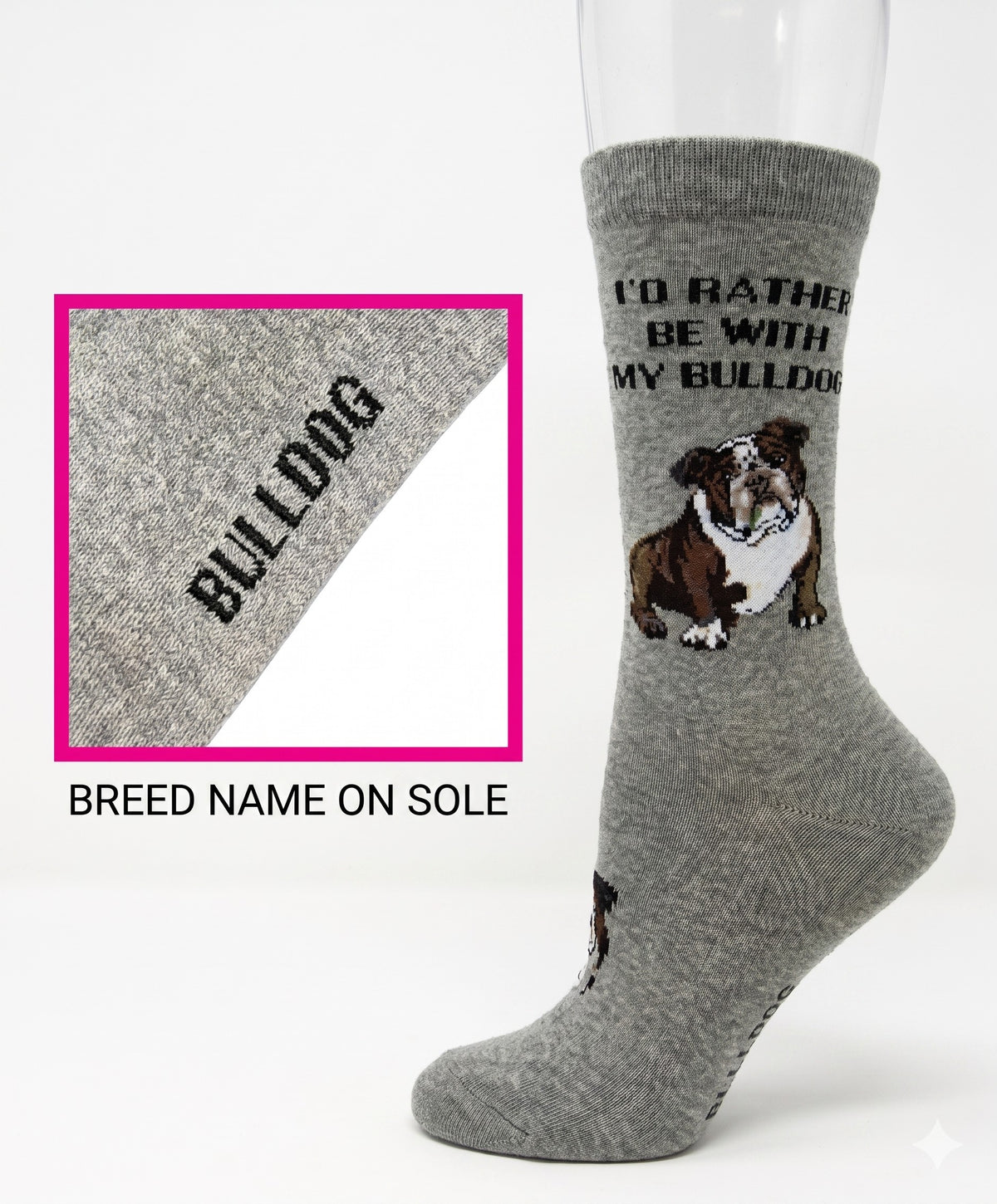 CRAZY TOES - LADIES - BULLDOG Crew Socks