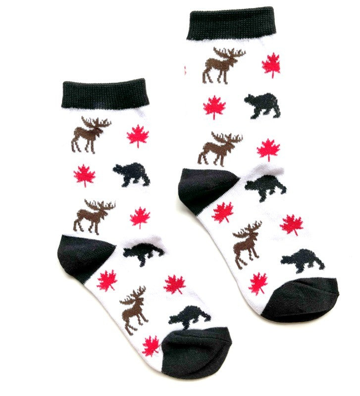 moJJa - KIDS Crew Socks -CANADA BEAR MOOSE LEAF