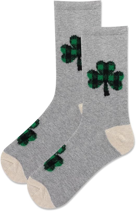 Hot Sox - Women - FUZZY PLAID CLOVER Crew Socks