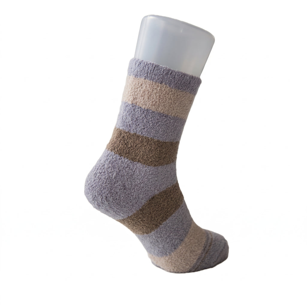 Yangmal Babo-Women's Fuzzy Socks - Striped Sleep