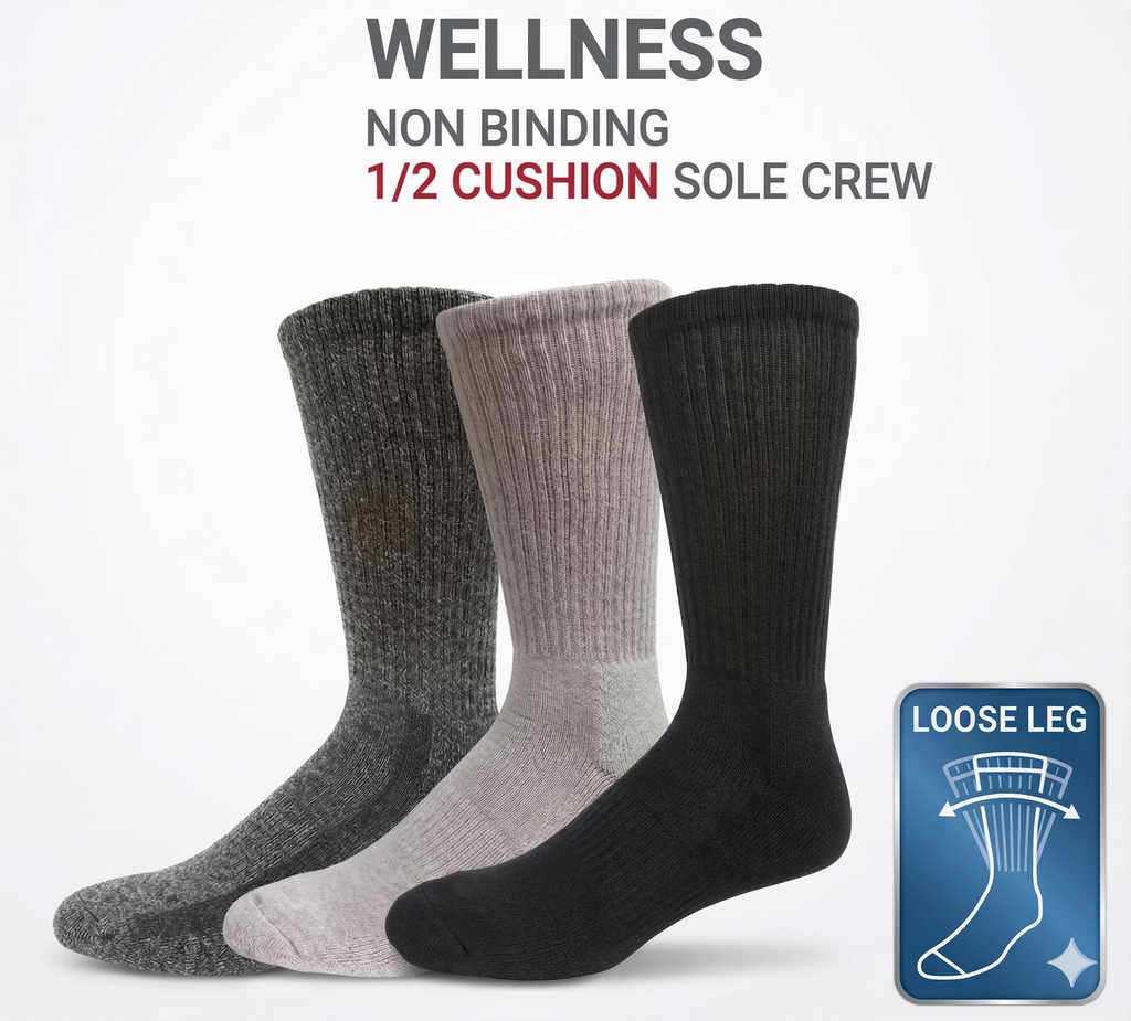 KEY - Diabetic Wellness - Men's - Non Binding - 1/2 Cushion Sole Crew