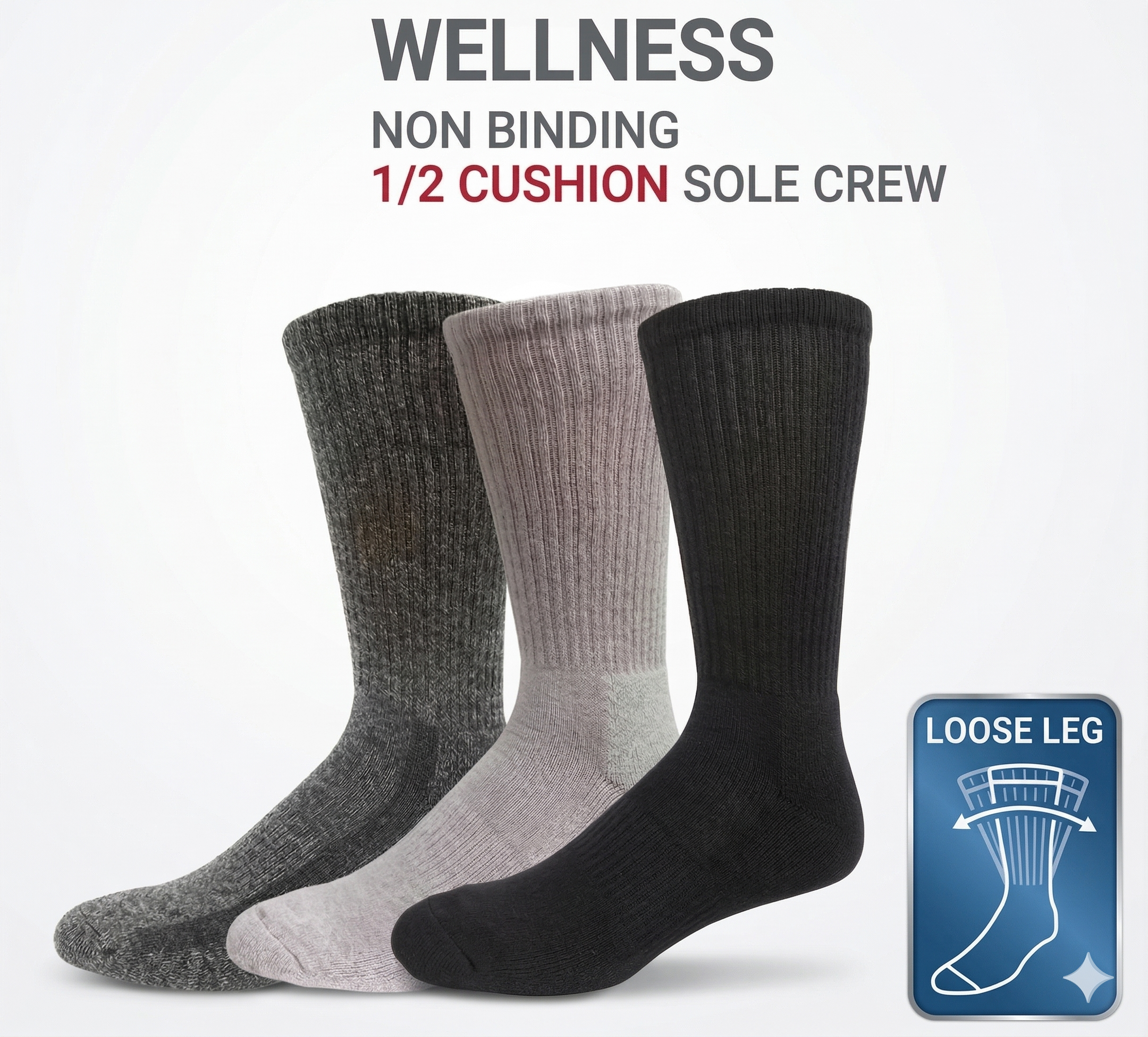 KEY - Diabetic Wellness - Men's - Non Binding - 1/2 Cushion Sole Crew