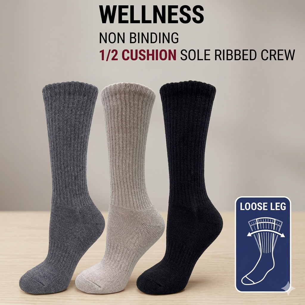 KEY - Diabetic Wellness - Women's - 1/2 Cushioned - Sole Ribbed - Crew Socks