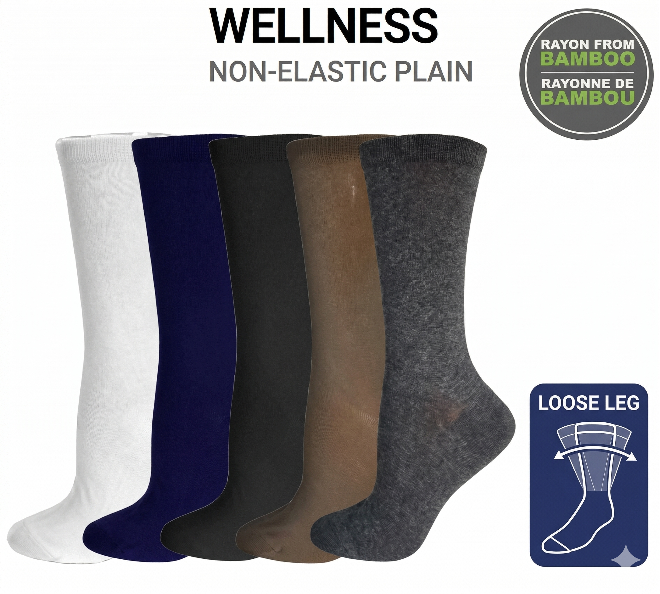 KEY - Diabetic Wellness - Women's - non-Elastic - Plain Crew Socks-Bamboo