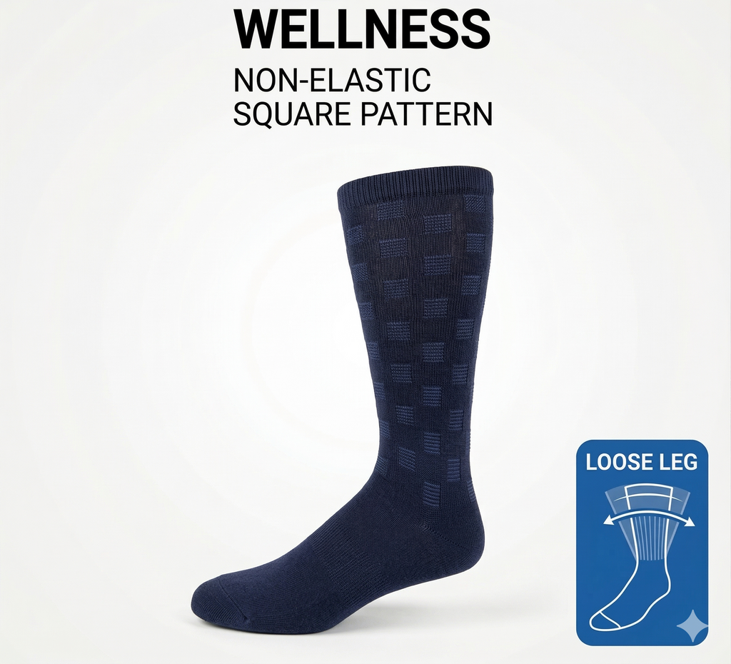 KEY - Diabetic Wellness - Men's - Non-Elastic - Square Pattern Socks