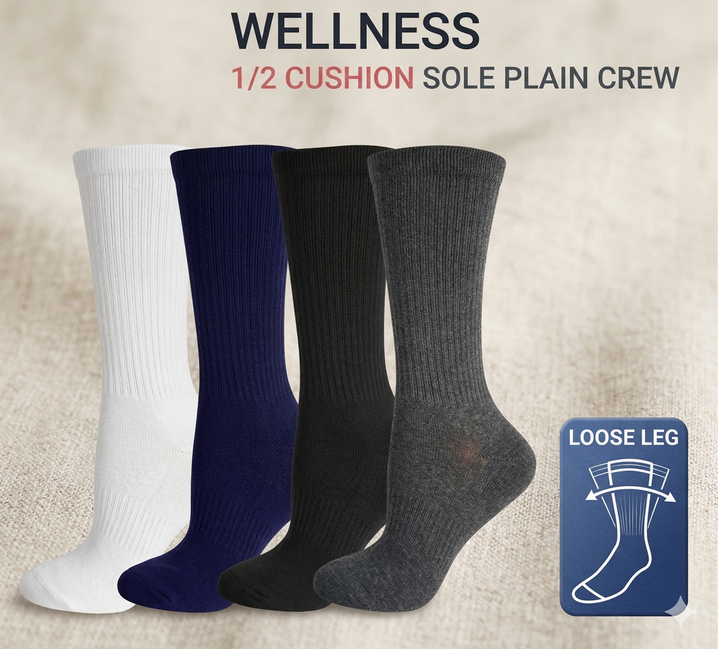 KEY - Diabetic Wellness - Women's - 1/2 Cushion Sole Plain Crew Socks
