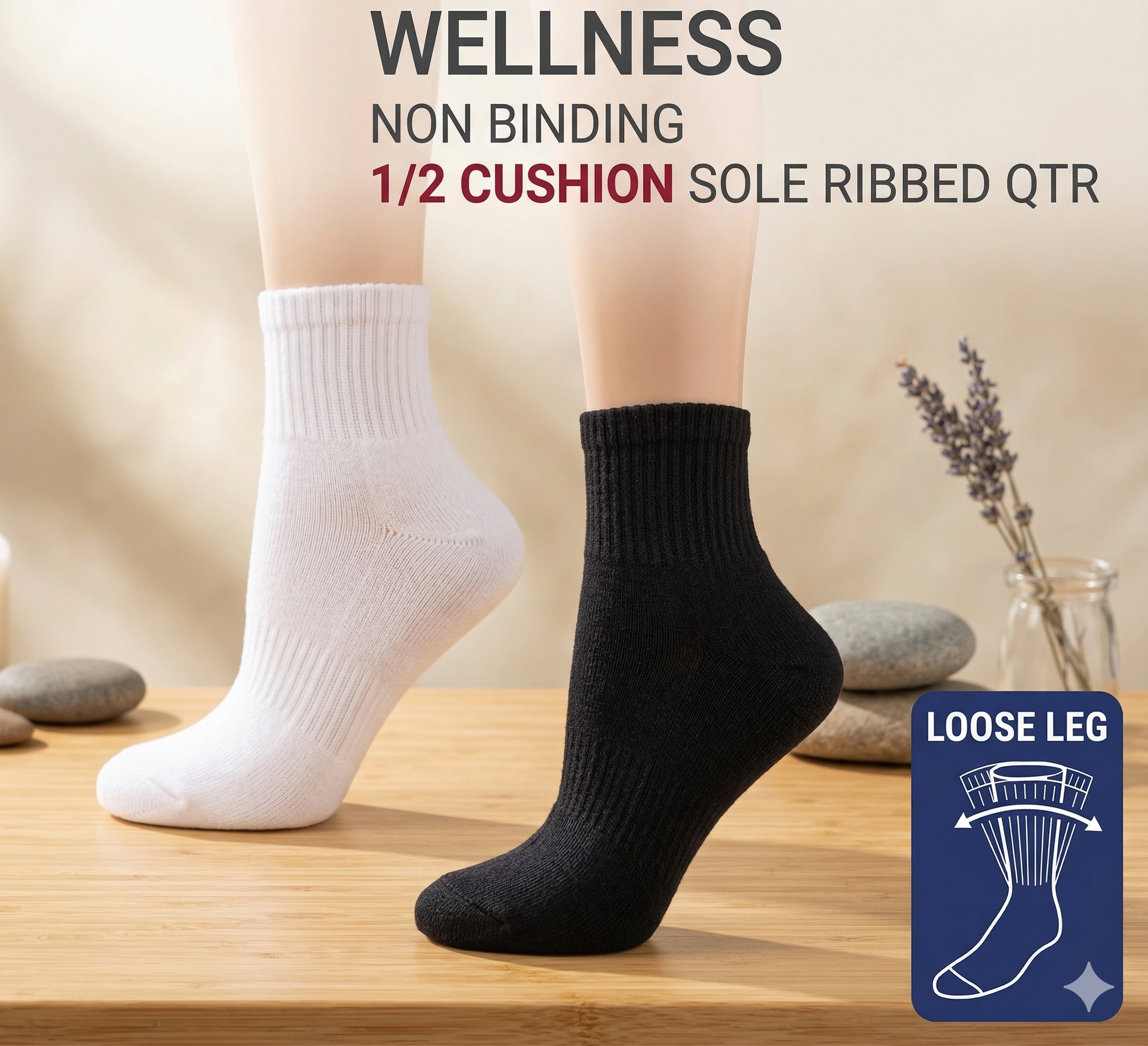 KEY - Diabetic Wellness - Women's - non binding - 1/2 Cushion Sole - Quarter Socks