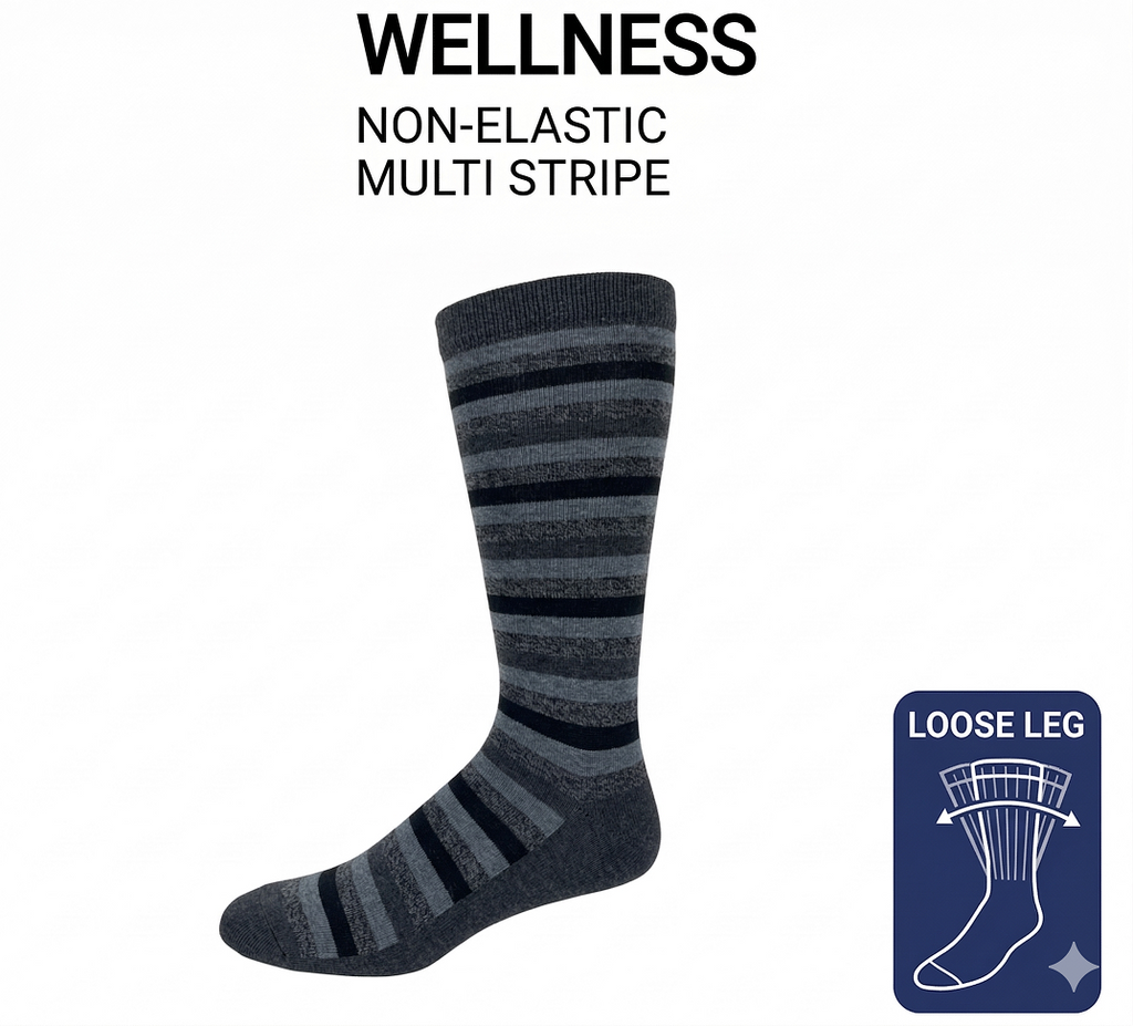 KEY - Diabetic Wellness - Men's - Non-Elastic - Multi Stripe Socks