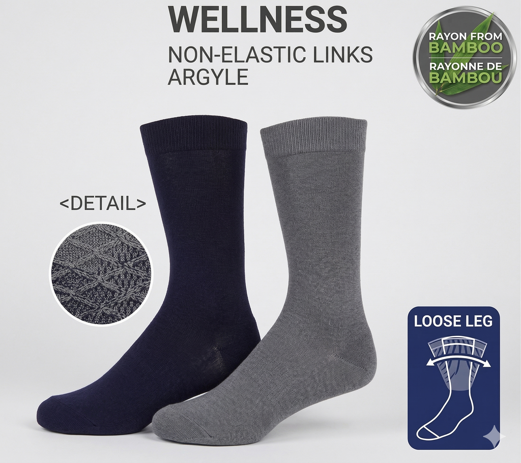 KEY - Diabetic Wellness -Men's - Non-Elastic -  Argyle - Bamboo