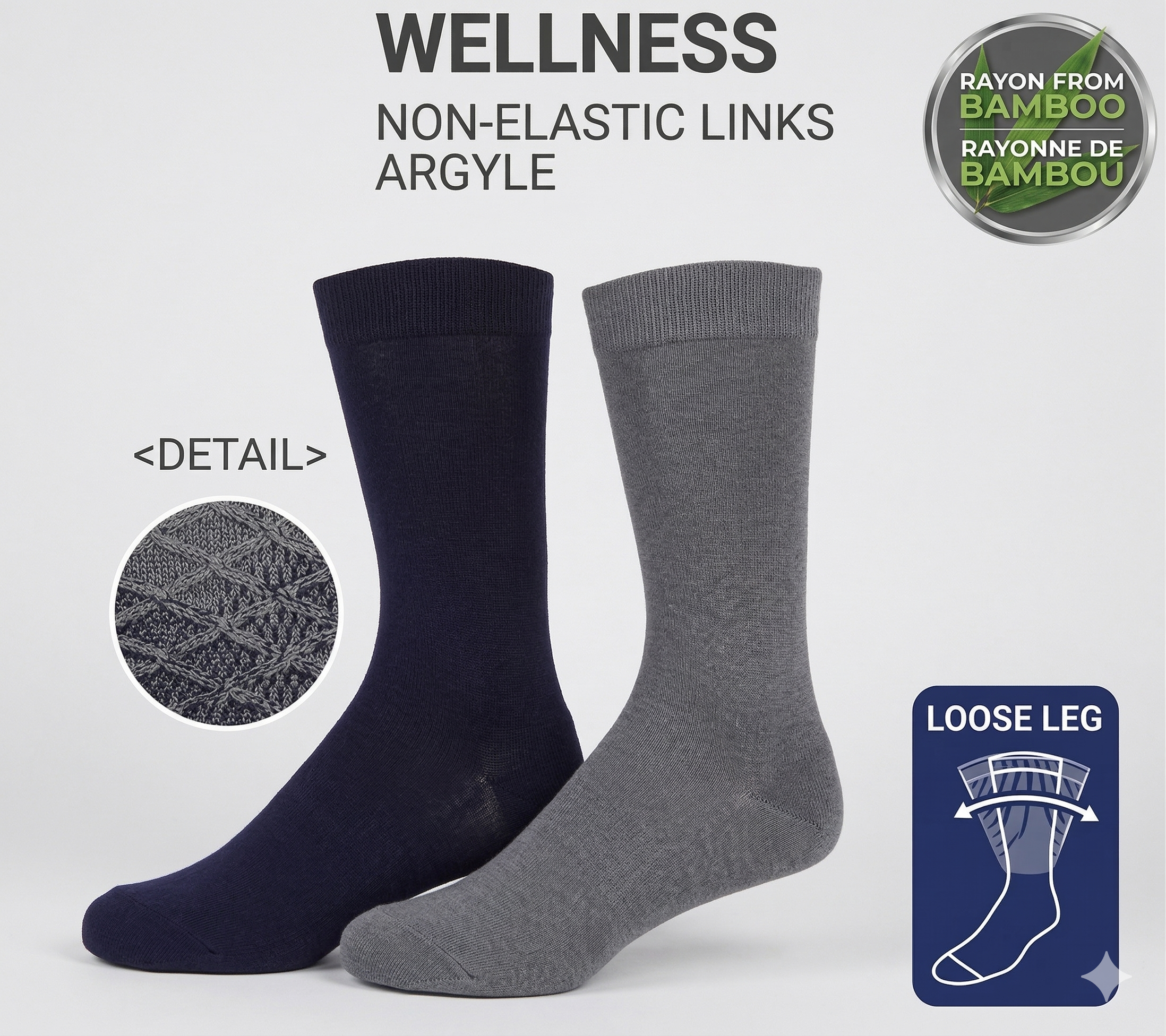 KEY - Diabetic Wellness -Men's - Non-Elastic -  Argyle - Bamboo