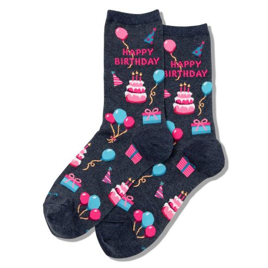 Hot Sox - Women - HAPPY BIRTHDAY Crew Socks -Black