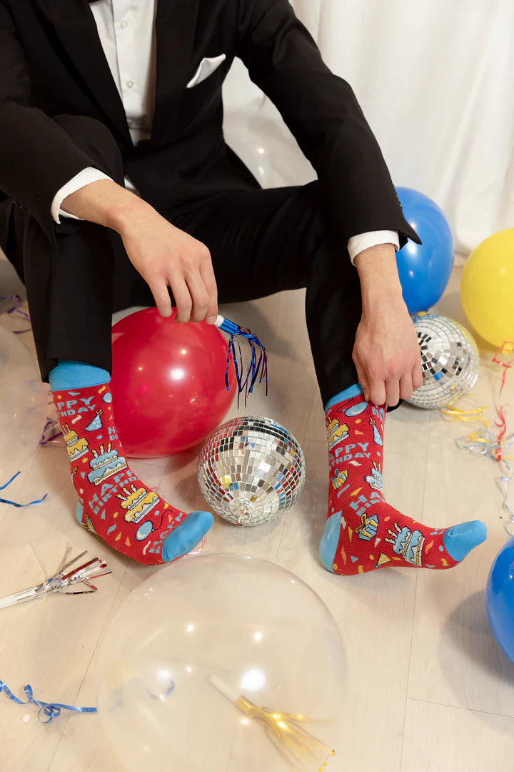 Uptown Sox - Men's - Happy Birthday Socks for HIM -Red
