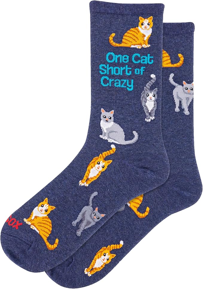 Hot Sox - Women - ONE CAT SHORT OF CRAZY Crew Socks