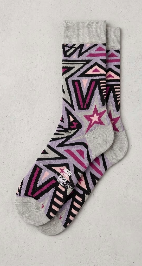 FUN Socks - Women's - STAR Purple Grey Crew Socks