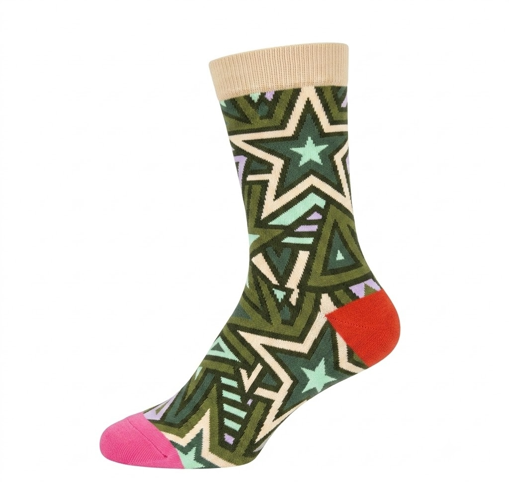 FUN Socks - Women's - STAR Khaki Pink Crew Socks