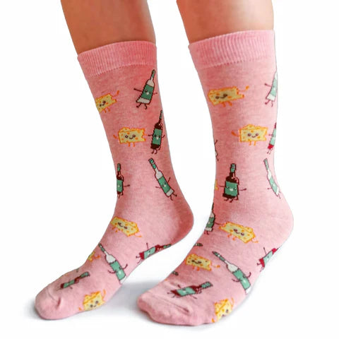 Uptown Sox - Women's - Wine Hearts Cheese Socks
