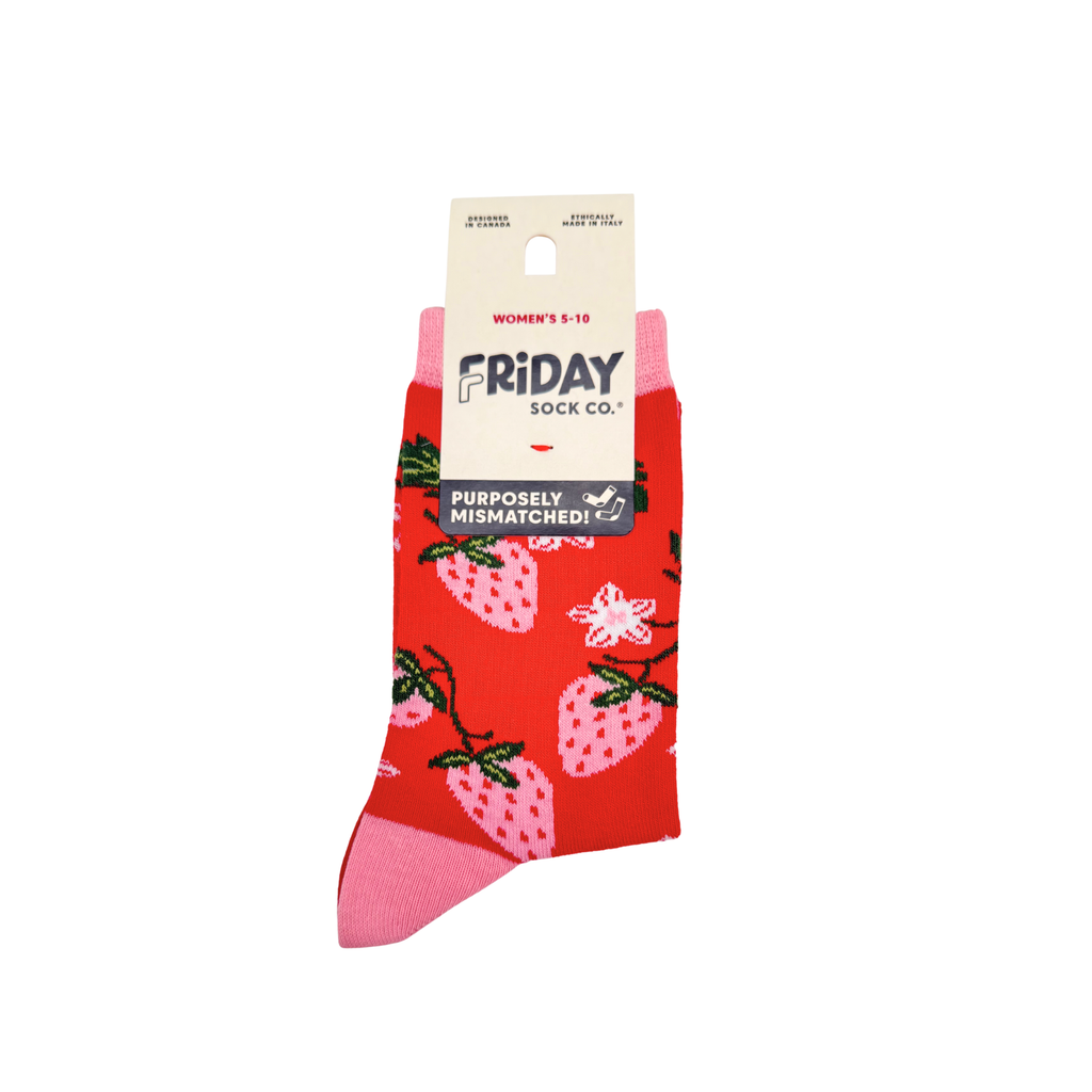 Friday Sock Co. - Women's Strawberry Crew Socks - Fun Spring Gift for Mom