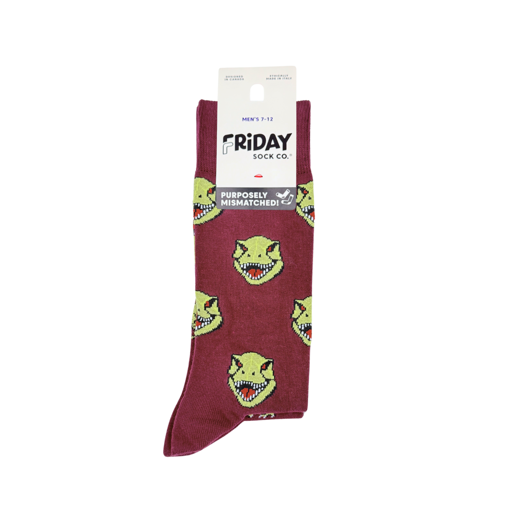 Friday Sock Co. - Men's Dino Face & Side Mid-Calf Socks - Fun Gift for Him