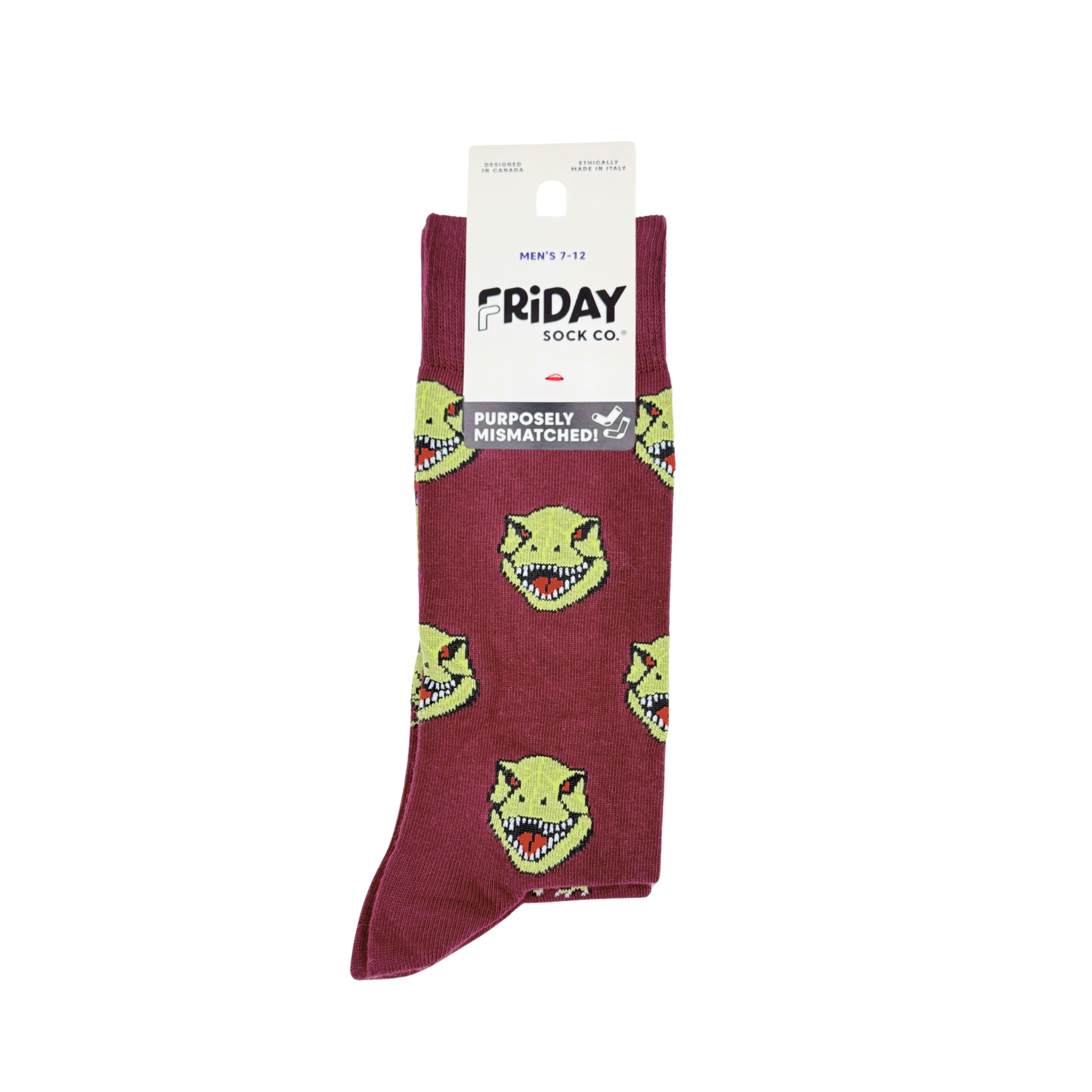Friday Sock Co. - Men's Dino Face & Side Mid-Calf Socks - Fun Gift for Him