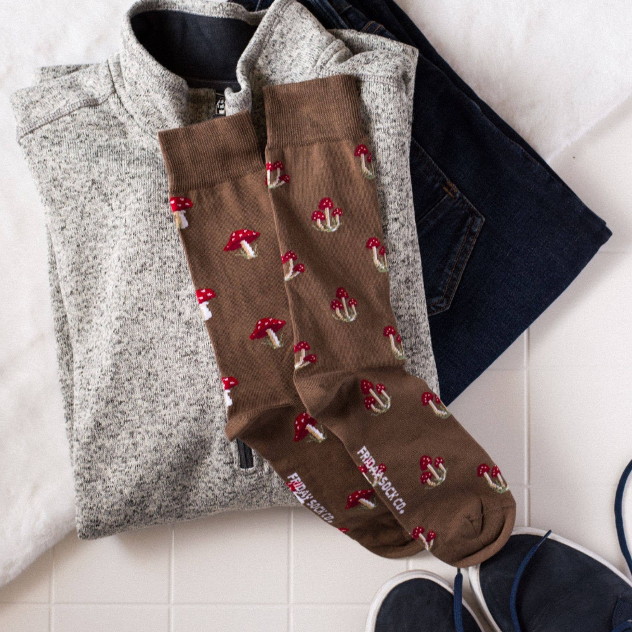 Friday Sock Co. - Men's Mushroom Mid-Calf Socks - Soft Combed Cotton Gift