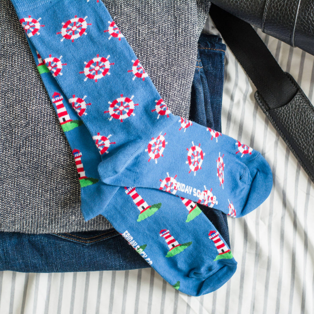 Friday Sock - Men’s - Socks | Lighthouse and Ship Wheel | Eco Friendly