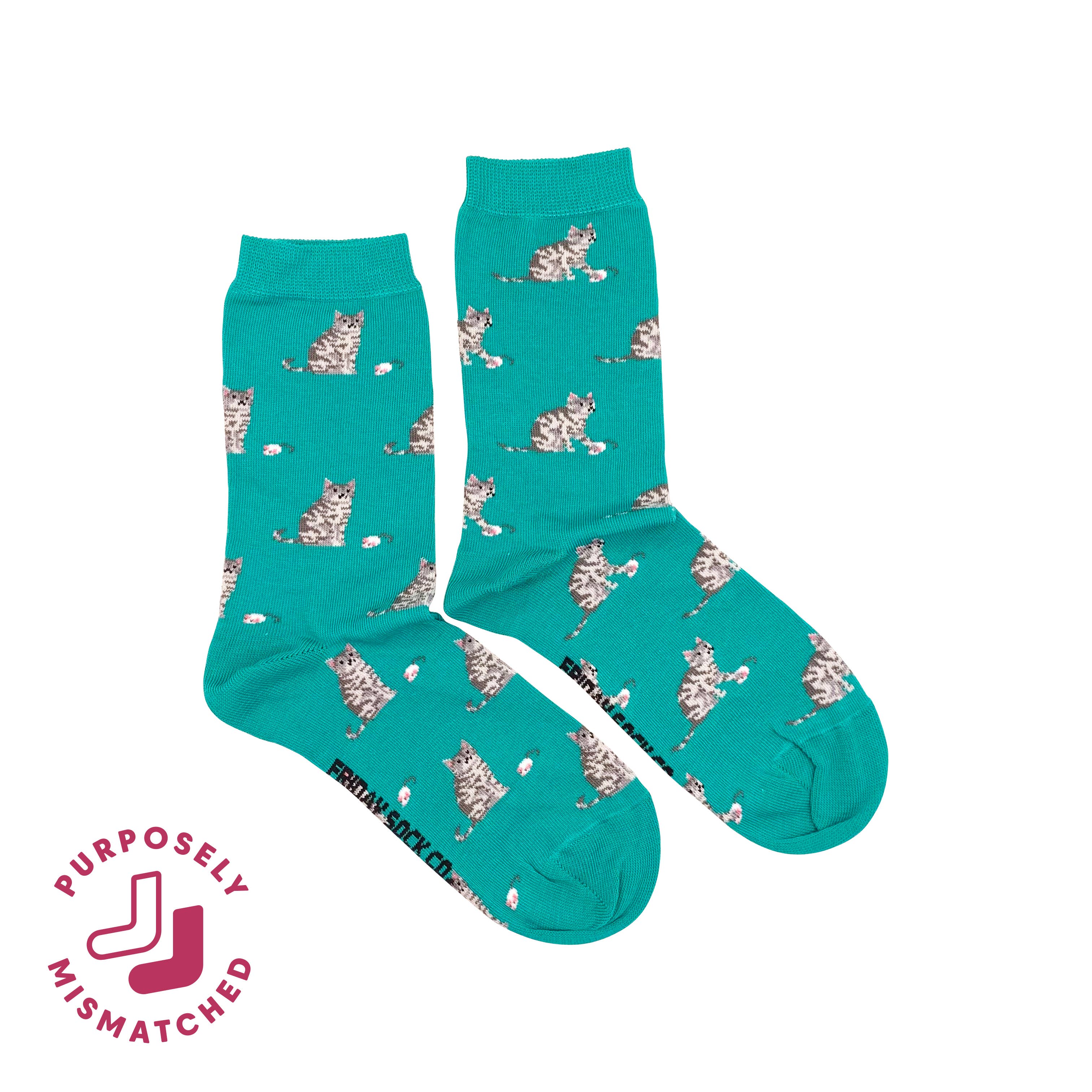 Friday Sock Co. - Women's Cat & Mouse Crew Socks - Funny Gift Idea