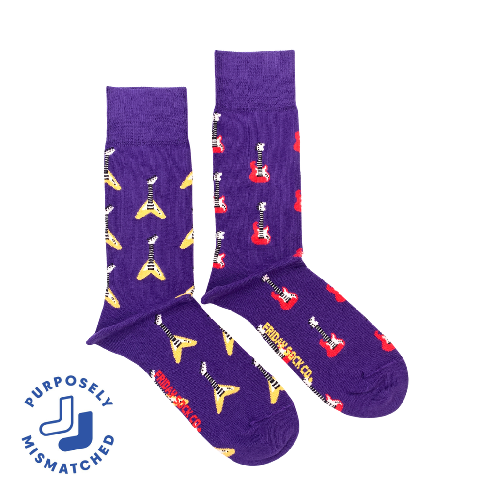 Friday Sock Co. - Men's Electric Guitar  Mid-Calf Socks - Father's Day, Music