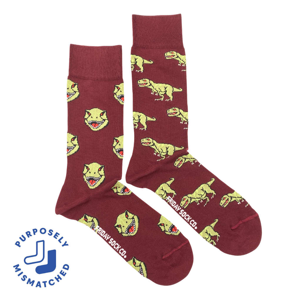 Friday Sock Co. - Men's Dino Face & Side Mid-Calf Socks - Fun Gift for Him