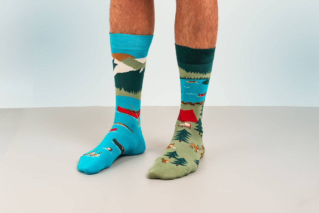Friday Sock Co. - Men's Canada Mountain Scene Mid-Calf Socks - Soft & Fun