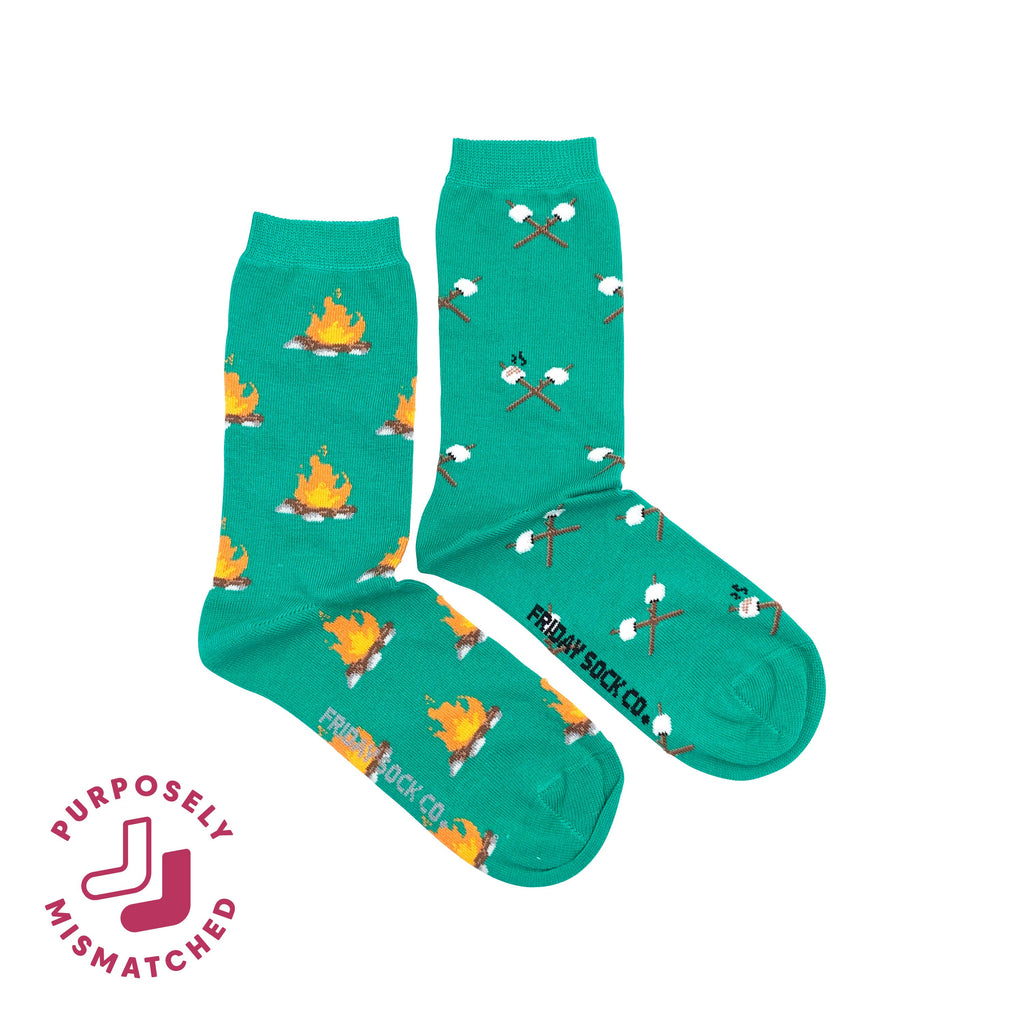 Friday Sock Co. - Women’s Campfire & Marshmallow Crew Socks - Unique Pair