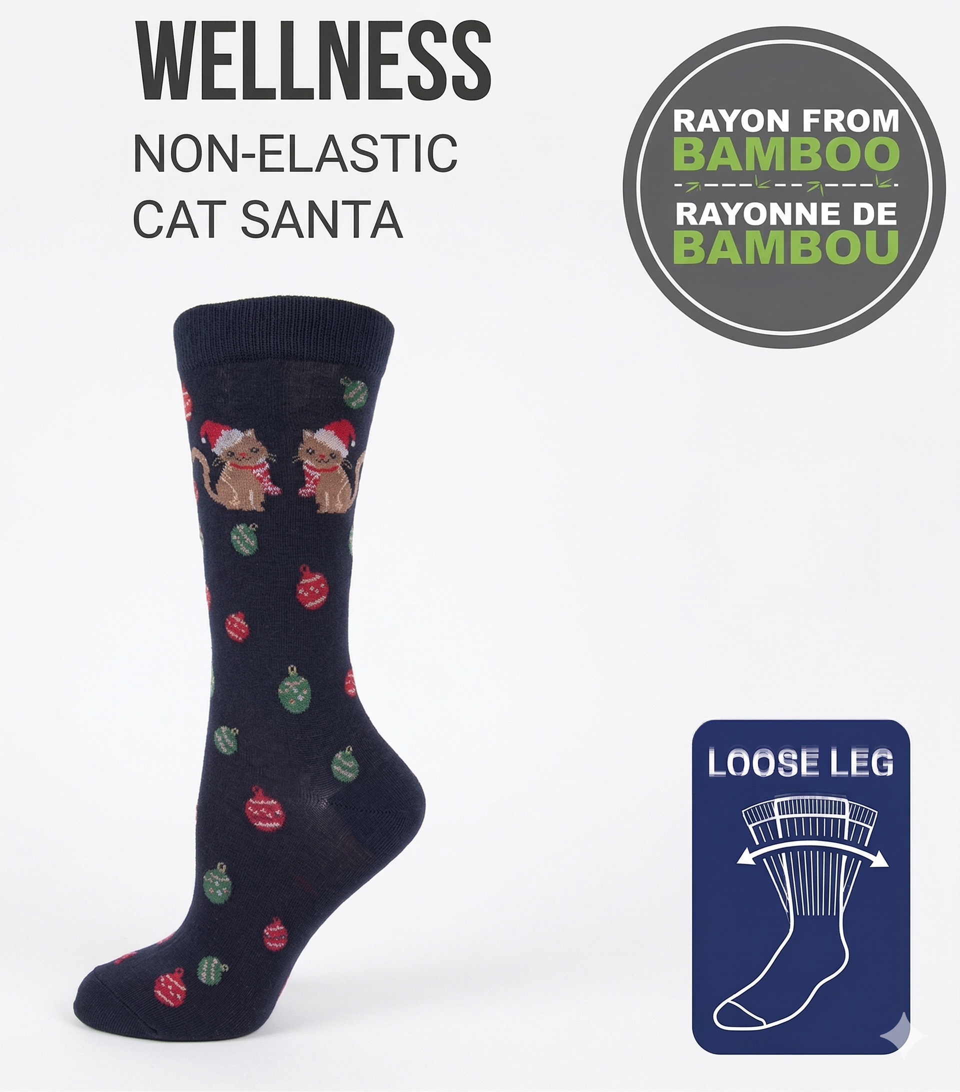 KEY - Diabetic Wellness - Women's - non-Elastic - Bamboo - Crew Socks -  Cute Kittens